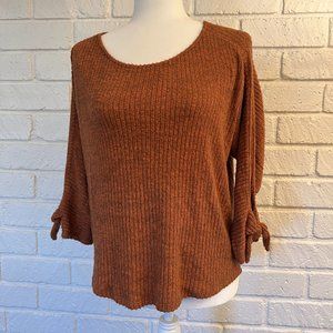 Bobeau Burnt Orange/Brown Chenille Wide Neck Dolman Sleeve Sweater